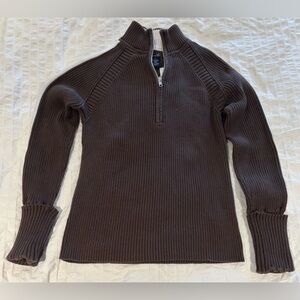 VINTAGE 90’s Brown Ribbed Half-Zip Sweater Made in Macau Chunky Stretch Knit M